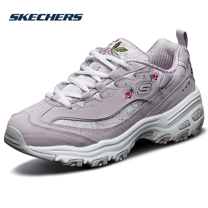 Skechers斯凯奇春季女鞋刺绣复古增高熊猫鞋休闲老爹鞋鞋薰衣草色