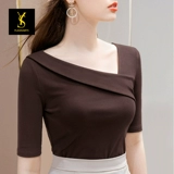 Латиноамериканская танцевальная одежда Топ -женщина для взрослых косое воротники короткое соревновательное современное танце