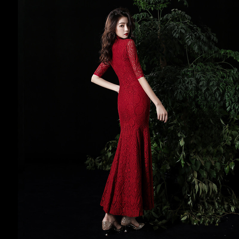新娘酒红色秋季2020新款长款敬酒服 千蒂缇旗袍