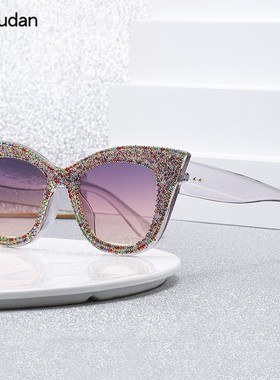欧美夸张大尺寸彩色镶钻猫眼太阳镜男女士潮流眼镜派对舞会墨镜