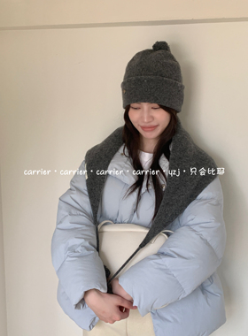 韩版氛围感两件套～粉色毛球毛线帽子女多功能一体披肩外搭三角巾