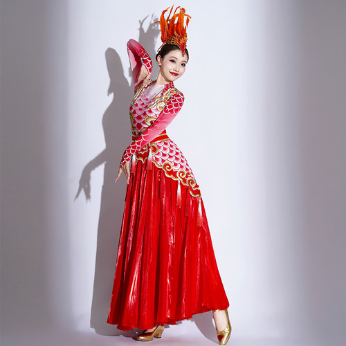 开场舞大摆裙演出服中国风打鼓服龙女歌伴舞长裙龙吟九州舞蹈服装 - 图0