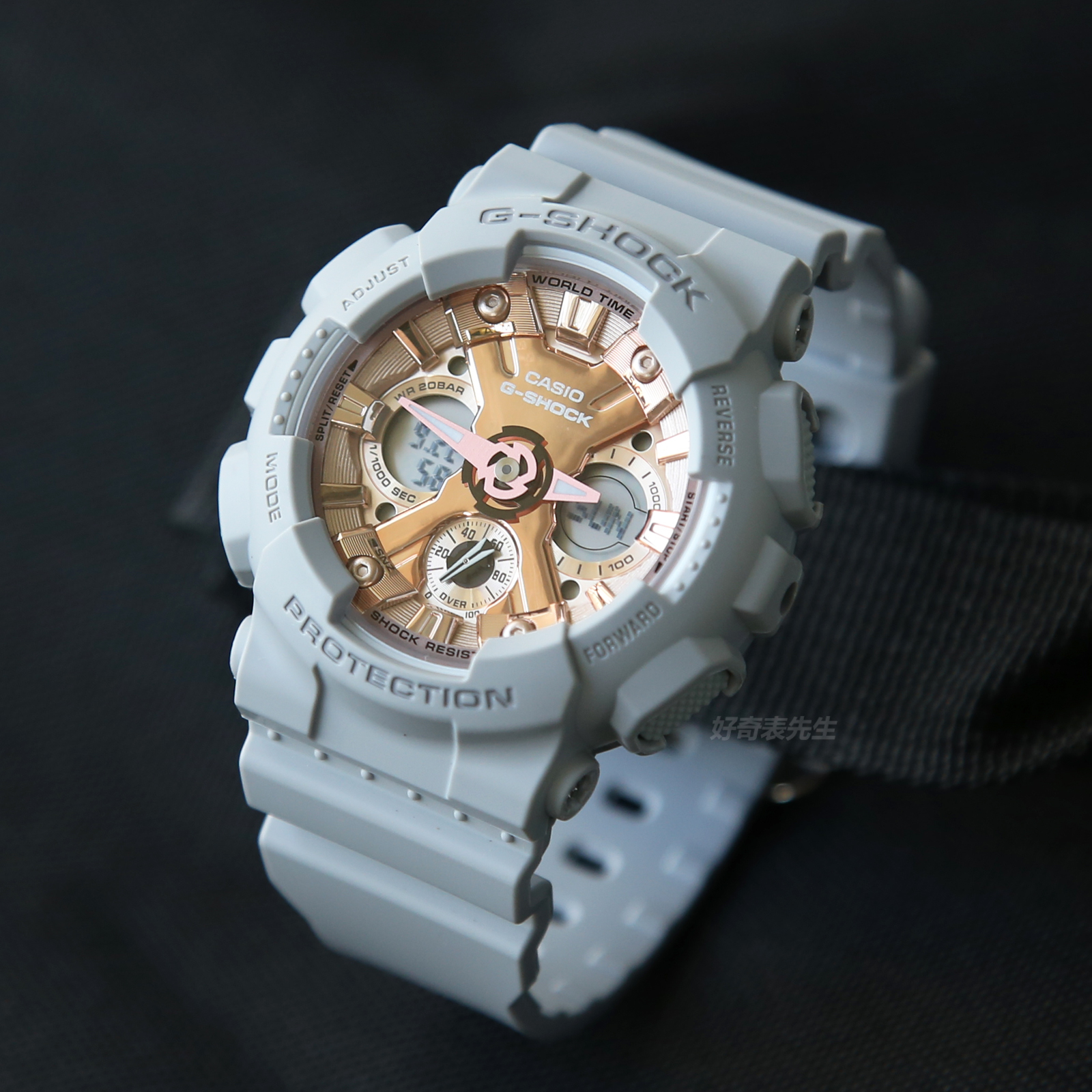 卡西欧G-SHOCK中性款灰色粉金运动手表女GMA-S120MF-8A/S110-图0