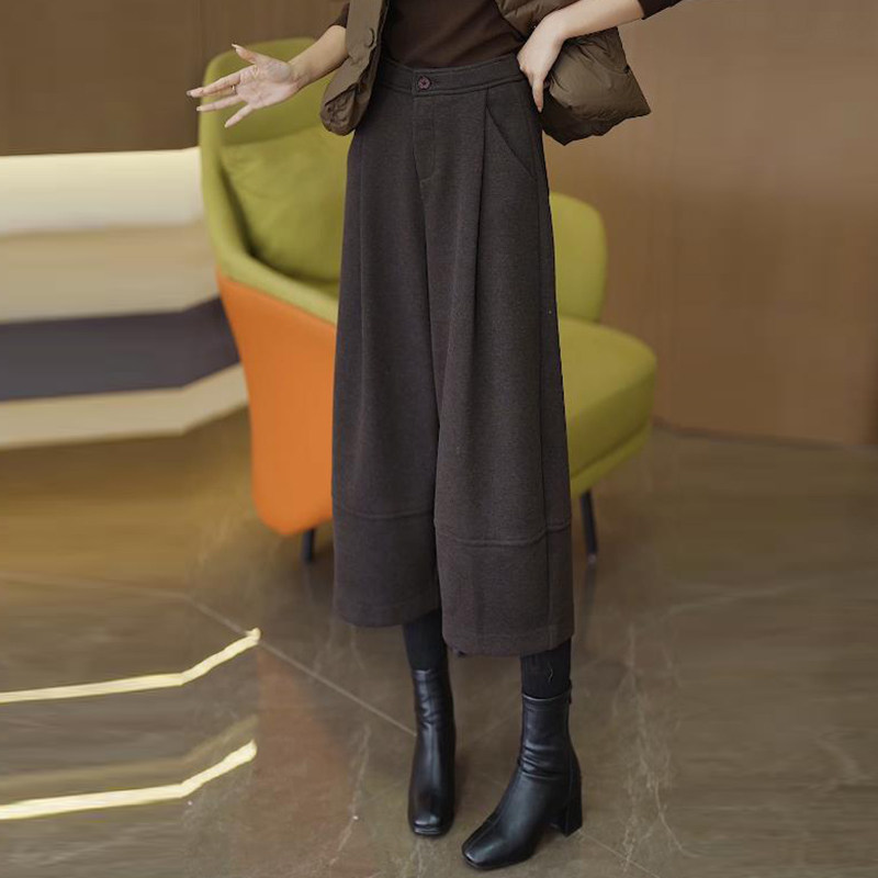 八分毛呢阔腿裤女秋冬加绒加厚2025新款小个子棕色休闲直筒靴裤子,淘宝优惠券,粉丝福利购,淘宝优惠卷