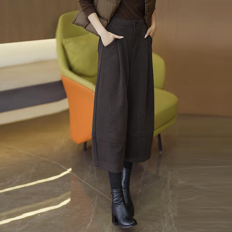 八分毛呢阔腿裤女秋冬加绒加厚2025新款小个子棕色休闲直筒靴裤子,淘宝优惠券,粉丝福利购,淘宝优惠卷