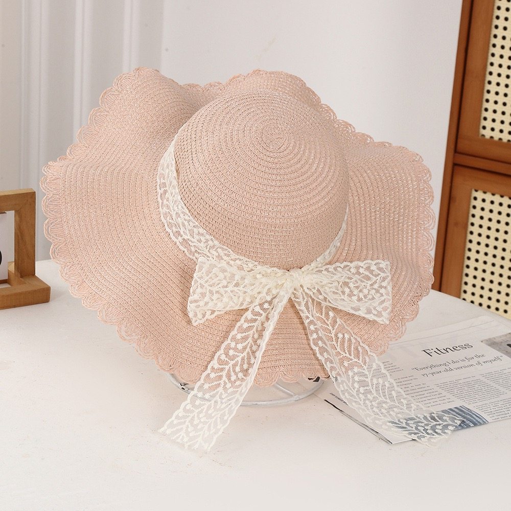 法式蕾丝蝴蝶结草帽女2025新款大帽檐防晒遮阳渔夫帽海边沙滩度假,淘宝优惠券,粉丝福利购,淘宝优惠卷
