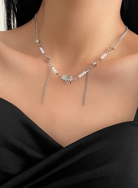 小众设计白色爱心荆棘珍珠项链女