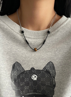 棕色圆珠串珠项链高级感复古男女