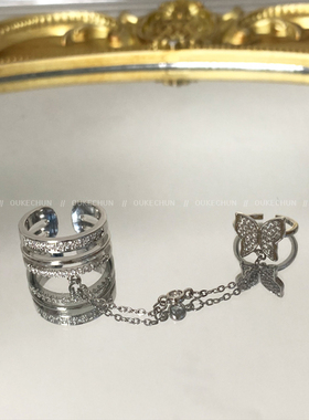 高级感蝴蝶指甲戒一体链开口戒指