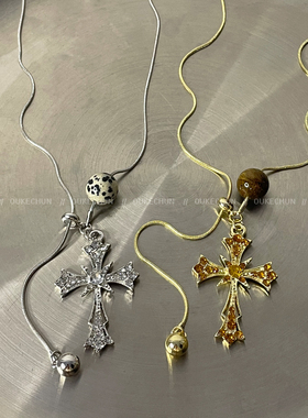 抽拉可调节十字架长款毛衣链项链