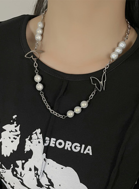 钛钢蝴蝶反光珠项链不掉色装配饰