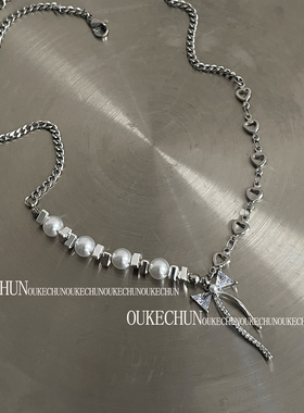 小众轻奢蝴蝶结锆石珍珠气质项链