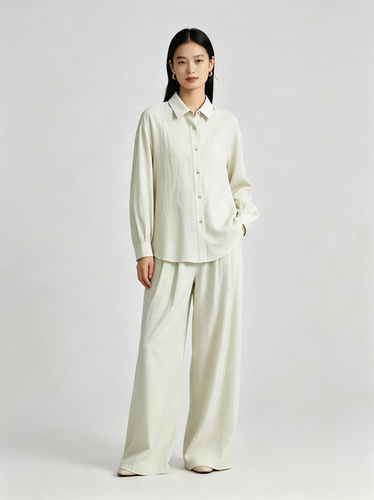 ZUOTU｜100%醋酸春夏新款丝滑衬衫直筒阔腿裤套装女高级感两件套 - 图3