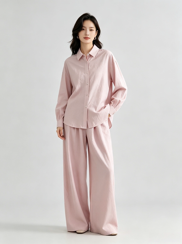 ZUOTU｜100%醋酸春夏新款丝滑衬衫直筒阔腿裤套装女高级感两件套 - 图2