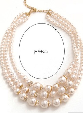 镶钻叶三层珍珠短款项链女毛衣链晚宴颈链女神项链MTZLMDQ3EQ