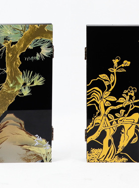 新中式花鸟仙鹤装饰画电视柜摆件复古玄关柜边柜可折叠屏风小摆画