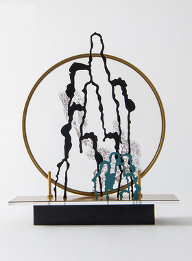 新中式禅意金属假山摆件