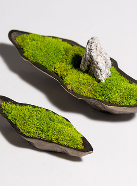 现代新中式永生苔藓微景观船型软装酒店别墅会议长条茶室餐桌摆件