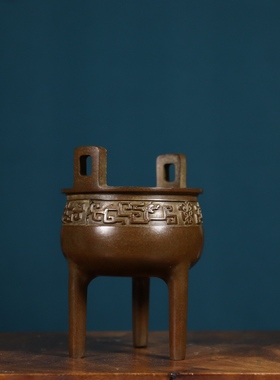 纯铜三足高脚香炉家用特大号官帽耳熏炉宣德炉鼎炉家居装饰品摆件