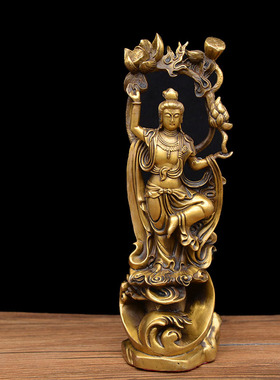 精品仿古纯铜佛像收藏飞天莲藕观音菩萨摆件家居装饰观世音佛像