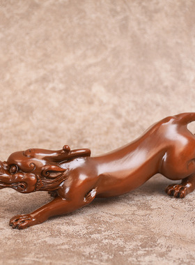 仿紫铜瑞兽螭龙手把件创意貔貅车载摆件镇纸书房案头办公桌装饰品