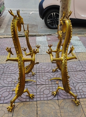 纯铜升龙摆件大号升龙立龙站龙生肖龙家居店铺办公室装饰黄铜龙化