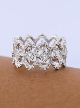 精工满钻蕾丝戒指镂空风格纯银镀18K白富美富婆礼物聚会宴会