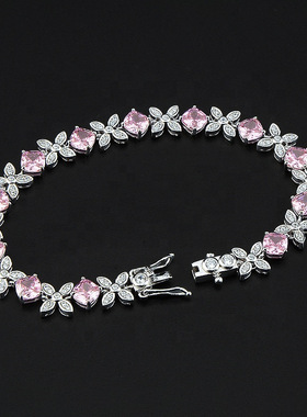 925银立方锆石花黄色锆石手链