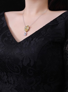 S925纯银黄钻蝴蝶结项链