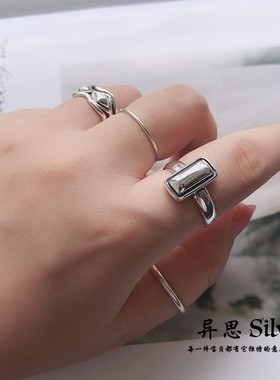 韩国东大门 时尚长条光面戒指 S925纯银百搭戒指 ins简单大方气质