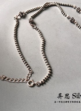 韩国东大门S925纯银扁珠子皇冠锁骨链 复古算盘珠短项链 个性小众