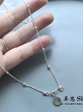 S925通体纯银笑脸圆珠间隔链条锁骨链 亮银短项链 冷淡风时尚小众