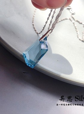 异思 蓝色许愿石项链  S925纯银 时尚知性锁骨链 ins简约日韩气质