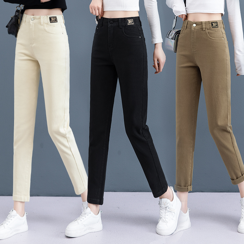 卡貂尼旗舰店哈伦牛仔裤女2022年新款春秋高腰修身小脚直筒休闲烟管裤萝卜裤子0