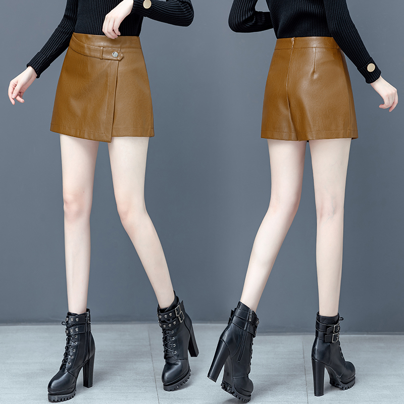卡貂尼旗舰店皮裙女秋季时尚短裙一片式高腰a字裙裤年新款外穿短款半身裙1