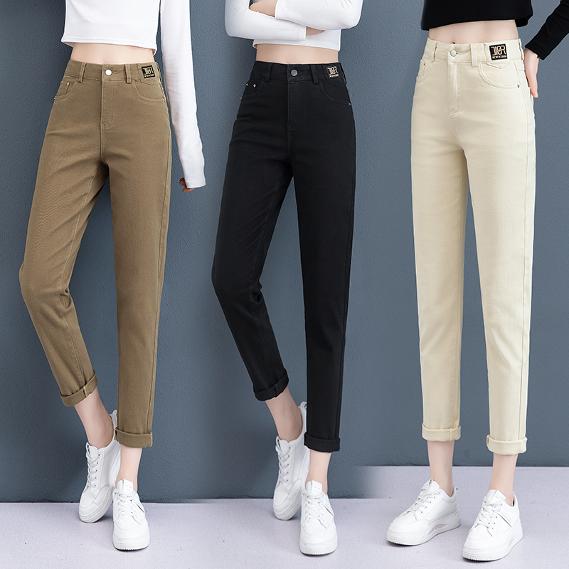 卡貂尼旗舰店哈伦牛仔裤女2022年新款春秋高腰修身小脚直筒休闲烟管裤萝卜裤子2