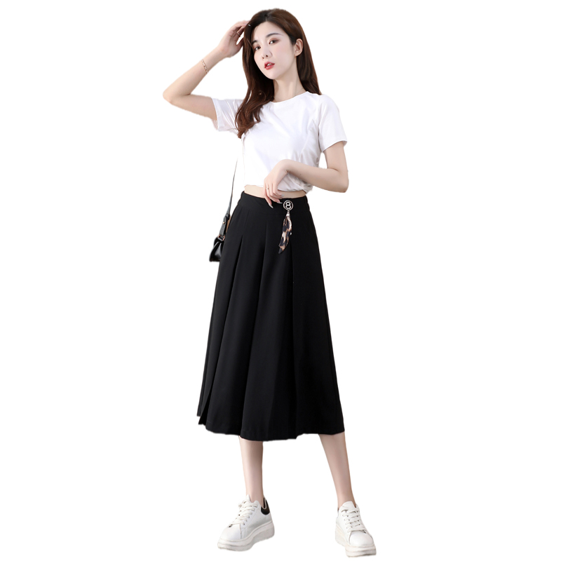 卡貂尼旗舰店雪纺黑色休闲裤阔腿裤女夏薄款七分裤2022年新款短裤垂感宽松裙裤3