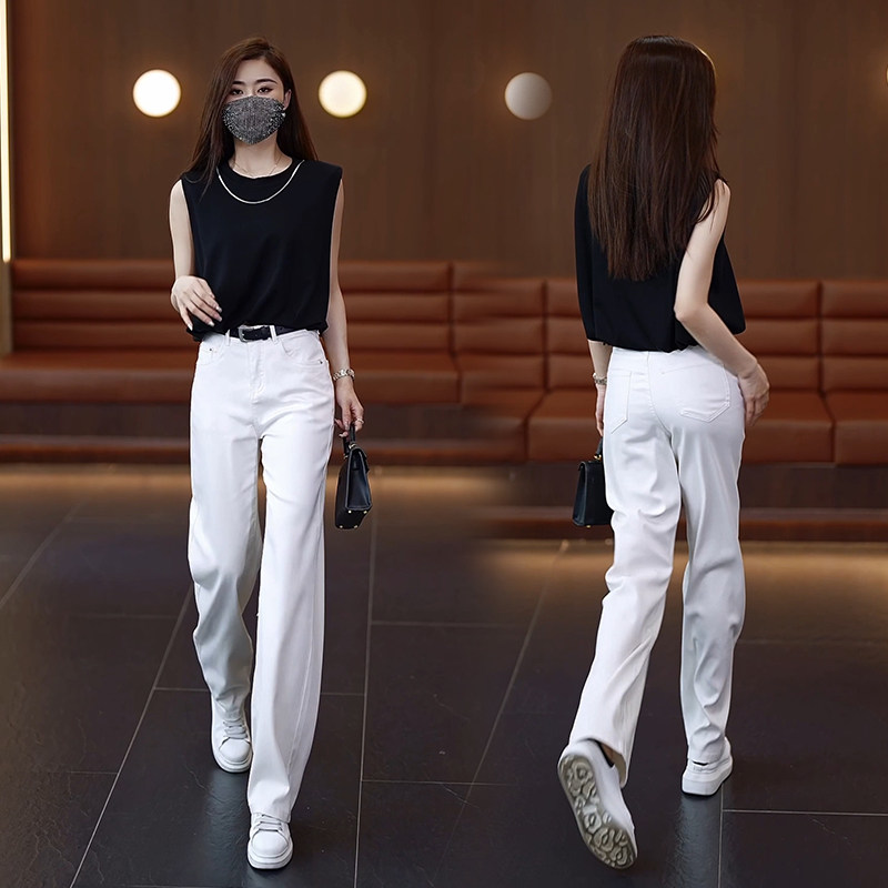 夏季薄款高腰直筒窄版阔腿裤牛仔裤女2024新款天丝垂感休闲女裤子,淘宝优惠券,粉丝福利购,淘宝优惠卷