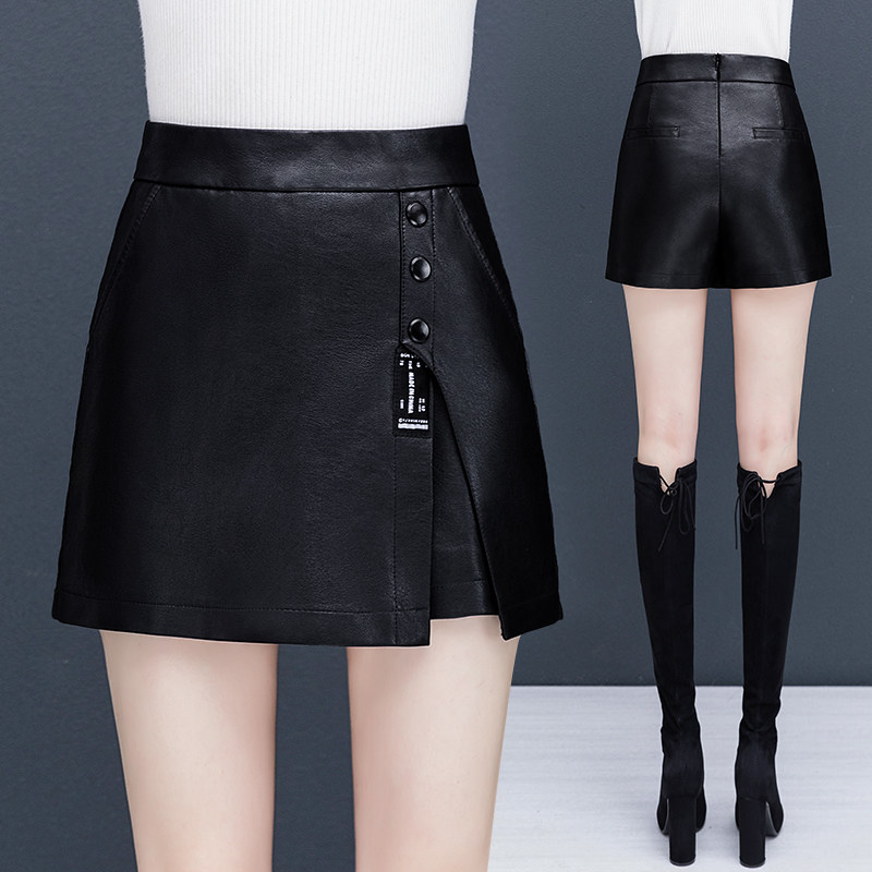高腰a字pu皮短裤2022新款半身裙 卡貂尼半身裙
