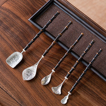 Natural Purple Bamboo Whip Pure Tin Tea Pluso Tea Spade Creative Tea Lotus Tea Pickpocket Tea Dao Six Gentleman Retro Tea Spoon Teaspoon Accessories