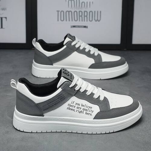 2026新款男鞋春季透气男士休闲鞋百搭厚底低帮学生平底鞋男款板鞋 - 图1