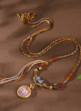 藏式吊坠绳小唐卡手工编织项链绳国风新中式天珠挂件绳国潮民族风