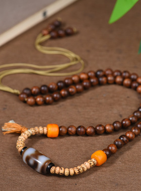 新中式藏传民族风三眼坛城玛瑙虎牙天珠复古美拉德项链串珠锁骨链