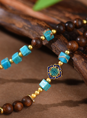 新款手工编织复古藏式天珠项链唐卡吊坠绳扎基拉姆项绳藏风挂脖