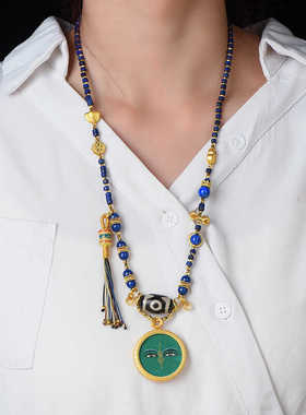 藏式复古男女款六字真言毛衣链