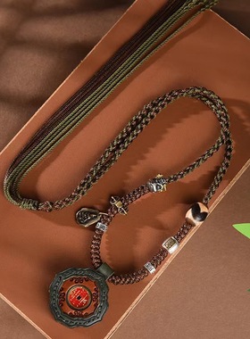 新款复古项链山鬼钱配包浆虎牙天珠可调节藏式文玩锁骨链男女款