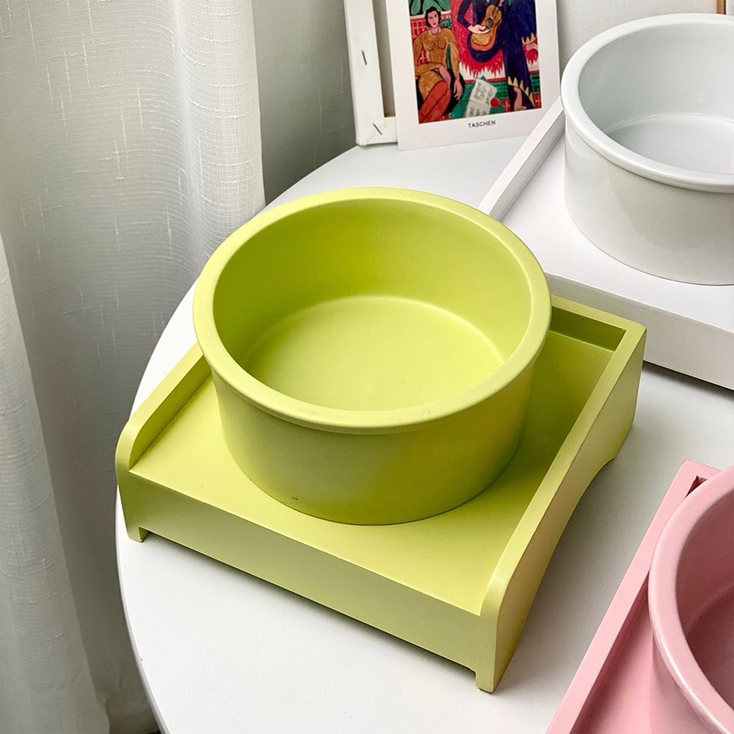 韩国BD宠物碗陶瓷大直径直筒防打翻猫狗碗护颈木架猫咪喝水食盆 - 图0