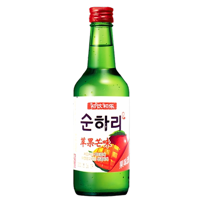 韩国原装进口初饮初乐柚子苹果草莓桃子果味烧酒清酒360ml 4瓶 虎窝淘