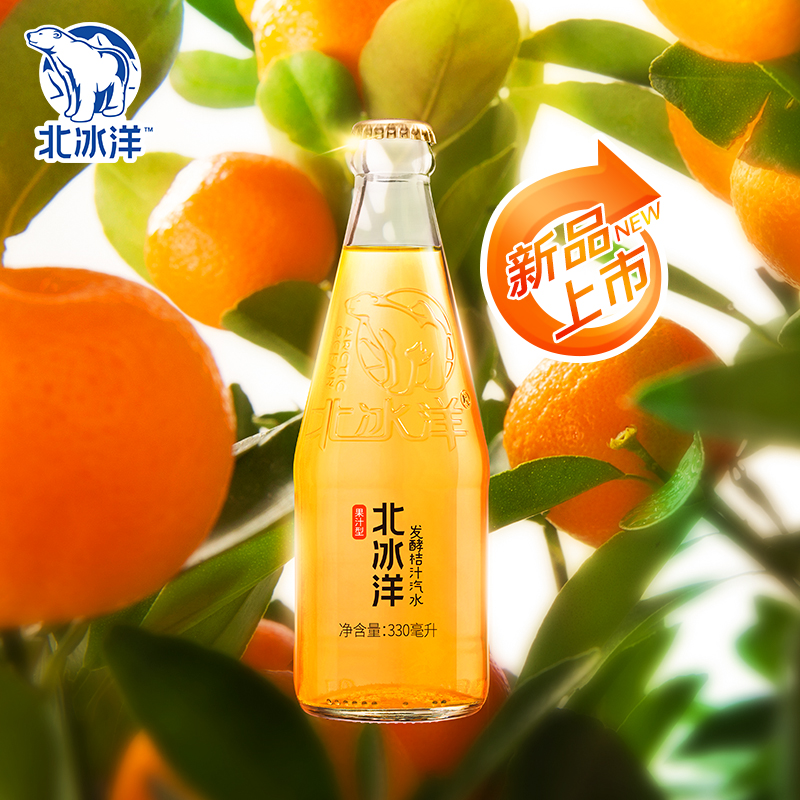 北冰洋发酵桔汁汽水330ml*12瓶老北京果汁汽水碳酸饮料 - 图0