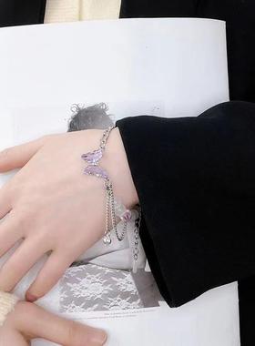 腰链肚脐链超仙紫色蝴蝶多层串珠流苏身体链电音甜美辣妹腰间项